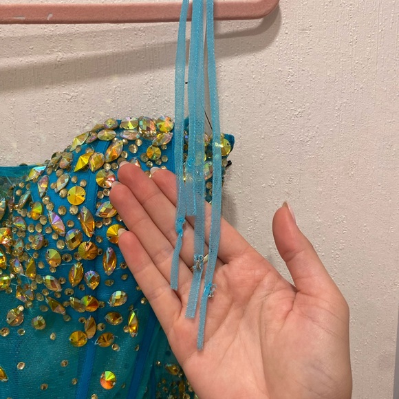 Tiffany Designs Turquoise and Gold Mermaid Dress - Picture 7 of 8